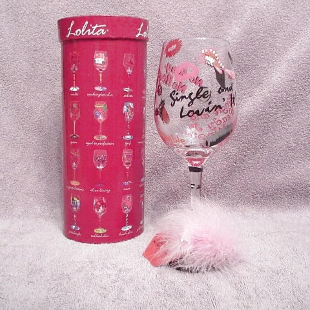 Lolita Wine Glass Single & Lovin It Decorated Bling Rhinestones Social Butterfly